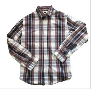 Roots Brown White Plaid Button Down Long Sleeve Shirt